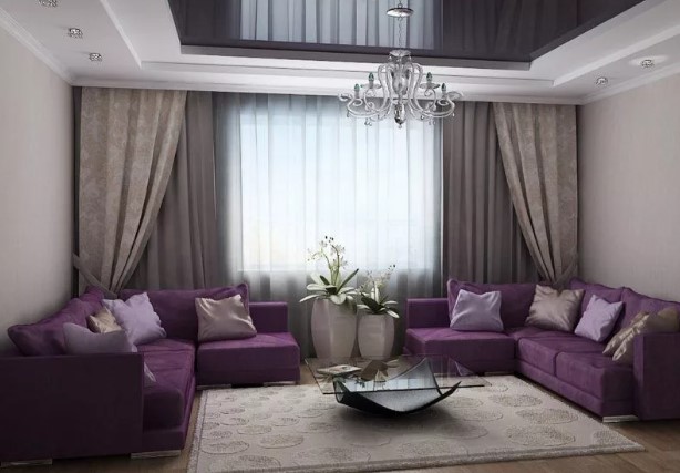 Дизайн гостиной в сиреневом цвете фото